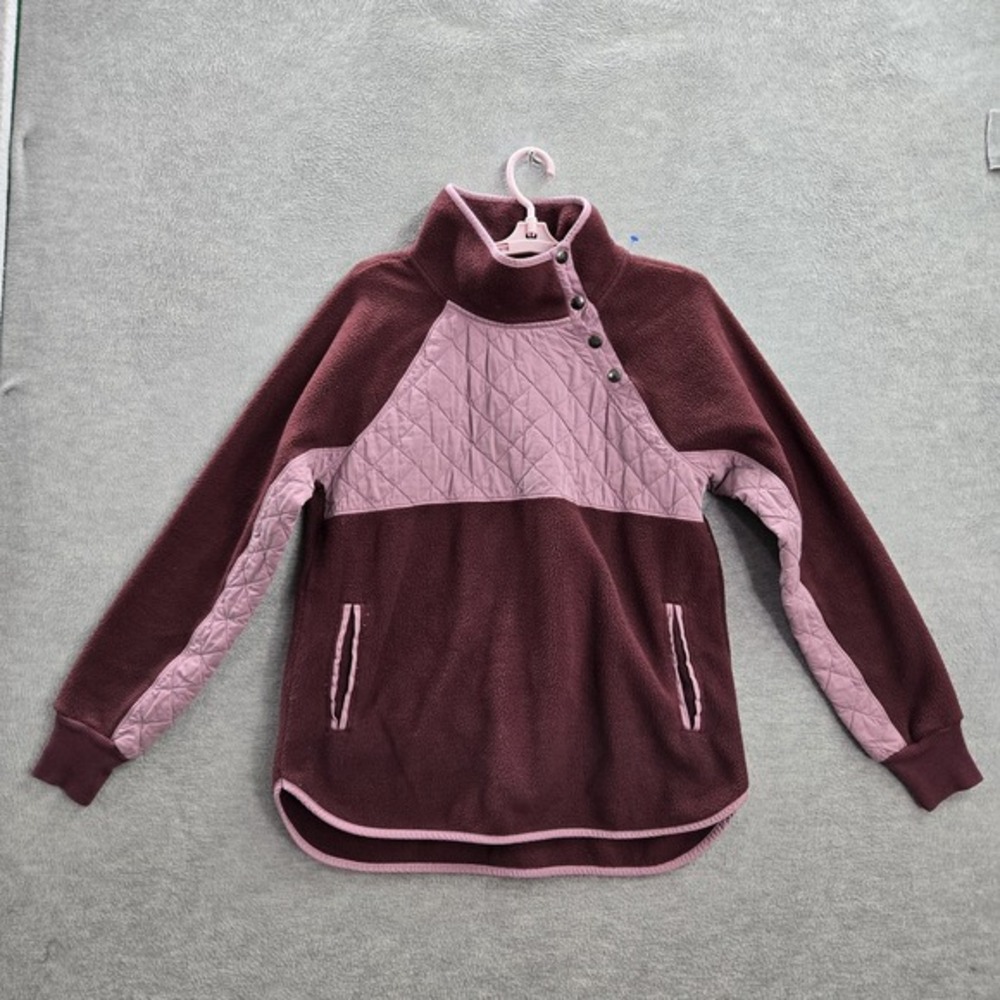 Abercrombie & Fitch Women Sweatshirt M Burgundy Colorblock Snap Quilted Button